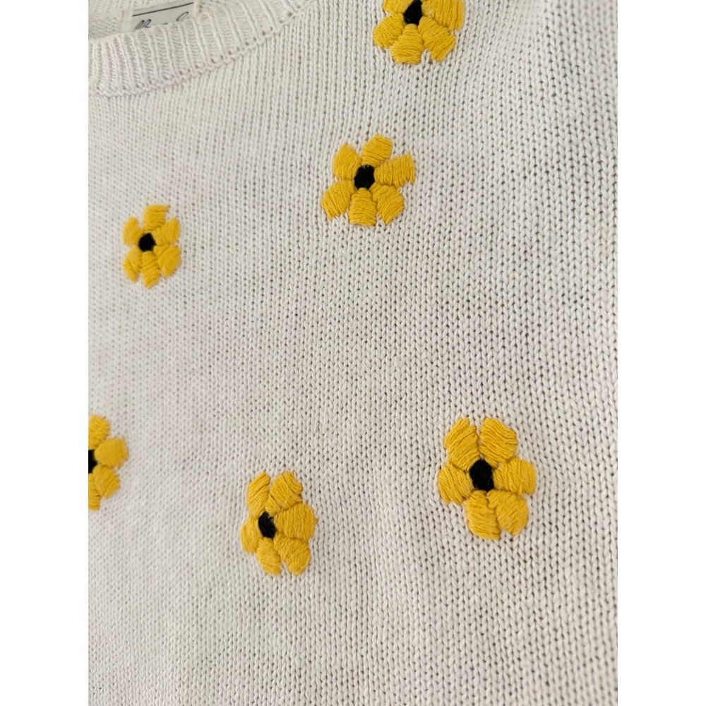 VTG Womens Knit Flower Embroidered Short Sleeve Blouse Cottage Retro Granny